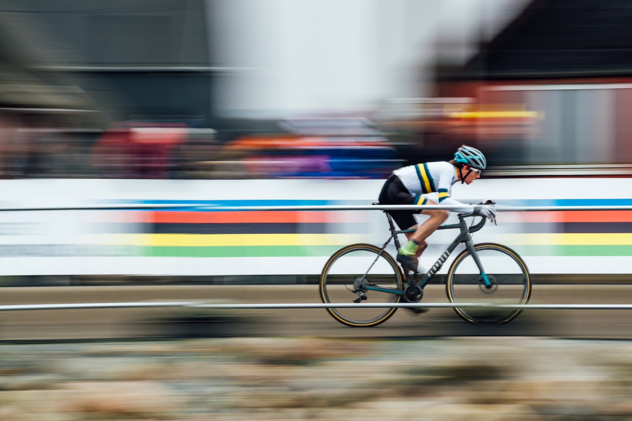 Original Flanders racing team cyclist in motion